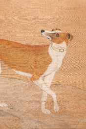 Chinese school, after Giuseppe Castiglione 郎世寧 (1688-1766): 'Hound under the sycamore tree', ink and colour on silk, Qianlong seal mark,18/19th C.