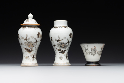 A varied collection of Chinese blue and white, grisaille and famille verte porcelain, Kangxi and later