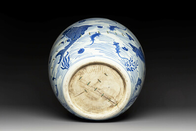 A Chinese blue and white 'carp' fishbowl, Kangxi