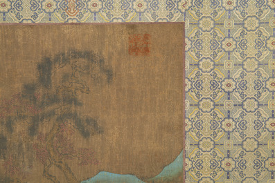Chinese school: 'Sages in a lake landscape', ink and colour on silk, Ming or later