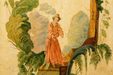 A French or Belgian three-part 'chinoiserie' folding screen, 18/19th C.