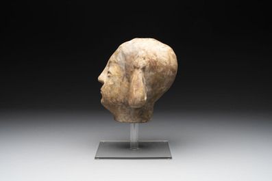 Two Chinese terracotta sculptures and a painted cocoon vase, Han