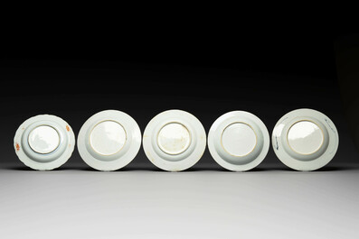 A group of thirteen Chinese blue, white and famille rose plates and a bowl, late Ming/early Qing