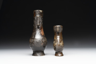 Four Chinese archaistic gilt bronze vases, Yuan/Ming