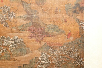 Chinese school: 'Mountainous landscape', ink and colour on silk, Ming or later