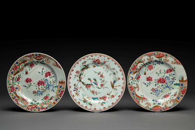 Six Chinese Canton famille rose deep plates with narrative design, 19th C.