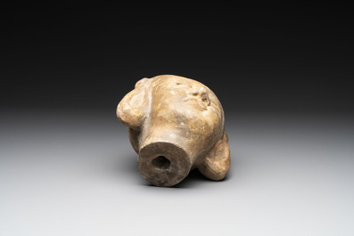Two Chinese terracotta sculptures and a painted cocoon vase, Han