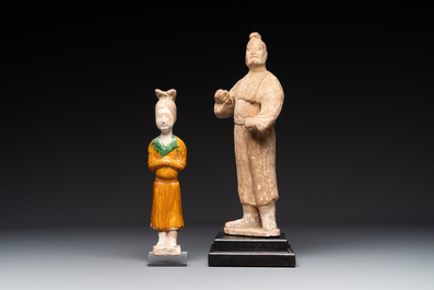 A group of 9 Chinese terracotta and wooden figures, Northern Qi and later
