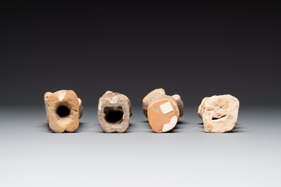 A group of 9 Chinese terracotta and wooden figures, Northern Qi and later