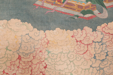 Chinese school: 'Deities in heaven', ink and colour on silk, Qing