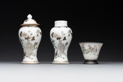 A varied collection of Chinese blue and white, grisaille and famille verte porcelain, Kangxi and later