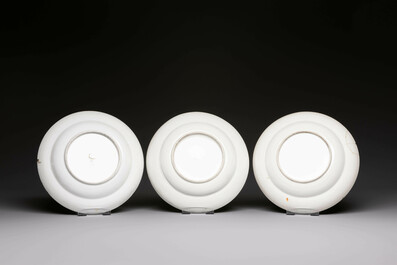 Six Chinese Canton famille rose deep plates with narrative design, 19th C.