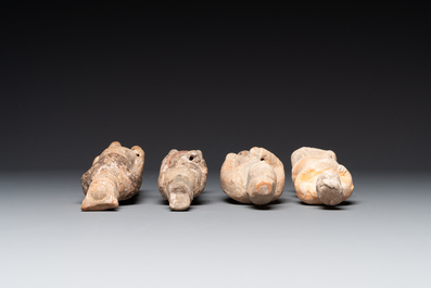 A group of 9 Chinese terracotta and wooden figures, Northern Qi and later