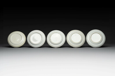Thirteen Chinese Canton famille rose plates with narrative design, 19th C.
