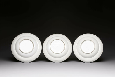 Six Chinese Canton famille rose deep plates with narrative design, 19th C.