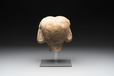 Two Chinese terracotta sculptures and a painted cocoon vase, Han