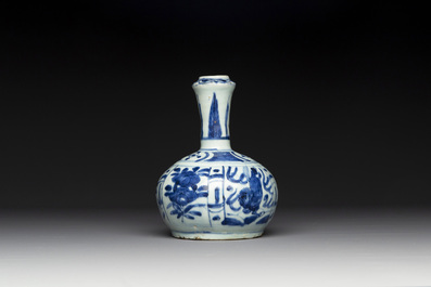 A Chinese blue and white kendi with floral design, Wanli
