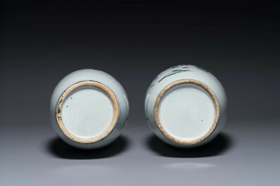 Five Chinese famille rose vases with figural design, 19/20th C.