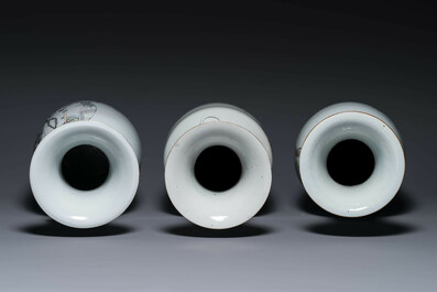 Five Chinese famille rose vases with figural design, 19/20th C.
