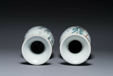 Five Chinese famille rose vases with figural design, 19/20th C.
