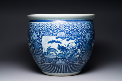A large Chinese blue and white fish bowl, Jiaqing