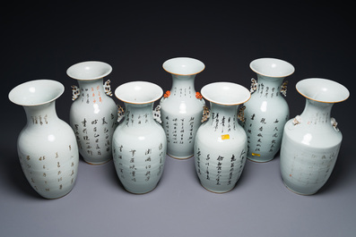 Seven Chinese famille rose vases, 19/20th C.