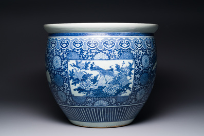 A large Chinese blue and white fish bowl, Jiaqing