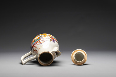 Four Chinese famille rose cups and saucers and an ewer with design of two horses, Qianlong