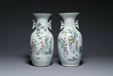 Five Chinese famille rose vases with figural design, 19/20th C.
