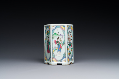 A hexagonal Chinese famille rose brush pot, Yongzheng