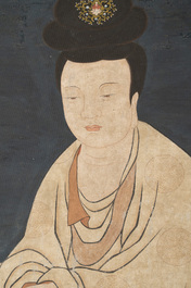 Chinese school: 'Guanyin', ink and colour on silk, Qing