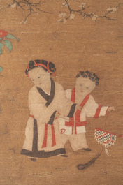 Follower of Su Hanchen 蘇漢臣 (1094-1172): 'Child playing with a cat', ink and colour on silk, Ming or later