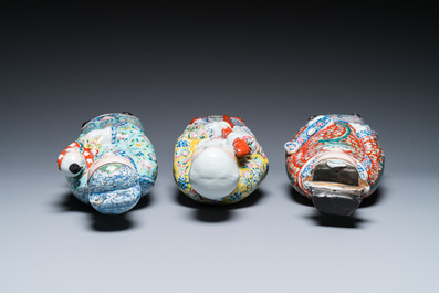 Three Chinese famille rose figures of star gods, seal marks, 19/20th C.
