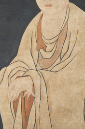 Chinese school: 'Guanyin', ink and colour on silk, Qing