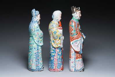 Three Chinese famille rose figures of star gods, seal marks, 19/20th C.