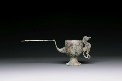 Three Chinese archaic bronze wine vessels, Zhou or later