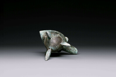 Three Chinese archaic bronze wine vessels, Zhou or later