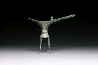 Three Chinese archaic bronze wine vessels, Zhou or later