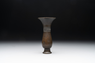A Chinese archaistic bronze ritual wine vessel, 'zhi 觶', Ming