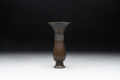 A Chinese archaistic bronze ritual wine vessel, 'zhi 觶', Ming
