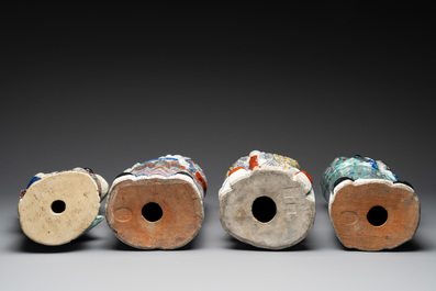 Three Chinese famille rose figures of star gods and a lady, Zhu Mao Ji Zao 朱茂記造 mark, Republic