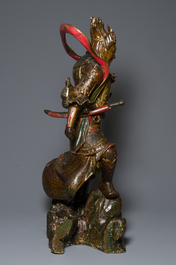 A large Japanese polychromed and gilt-lacquered wood figure of a divine general, Edo, dated 1623