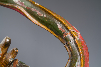 A large Japanese polychromed and gilt-lacquered wood figure of a divine general, Edo, dated 1623