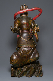 A large Japanese polychromed and gilt-lacquered wood figure of a divine general, Edo, dated 1623