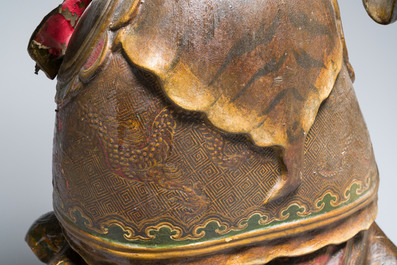 A large Japanese polychromed and gilt-lacquered wood figure of a divine general, Edo, dated 1623