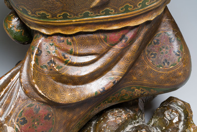 A large Japanese polychromed and gilt-lacquered wood figure of a divine general, Edo, dated 1623