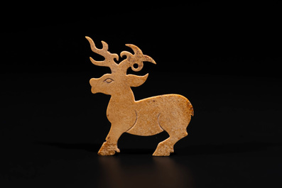 A rare Chinese calcified jade 'deer' pendant, Western Zhou
