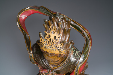 A large Japanese polychromed and gilt-lacquered wood figure of a divine general, Edo, dated 1623