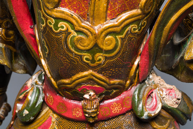 A large Japanese polychromed and gilt-lacquered wood figure of a divine general, Edo, dated 1623