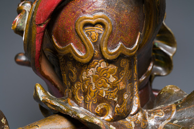 A large Japanese polychromed and gilt-lacquered wood figure of a divine general, Edo, dated 1623